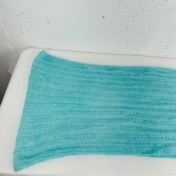 Baby Mo Light Aqua Blue Kid Mohair Scarf 19 x 63” - Picture 8 of 11